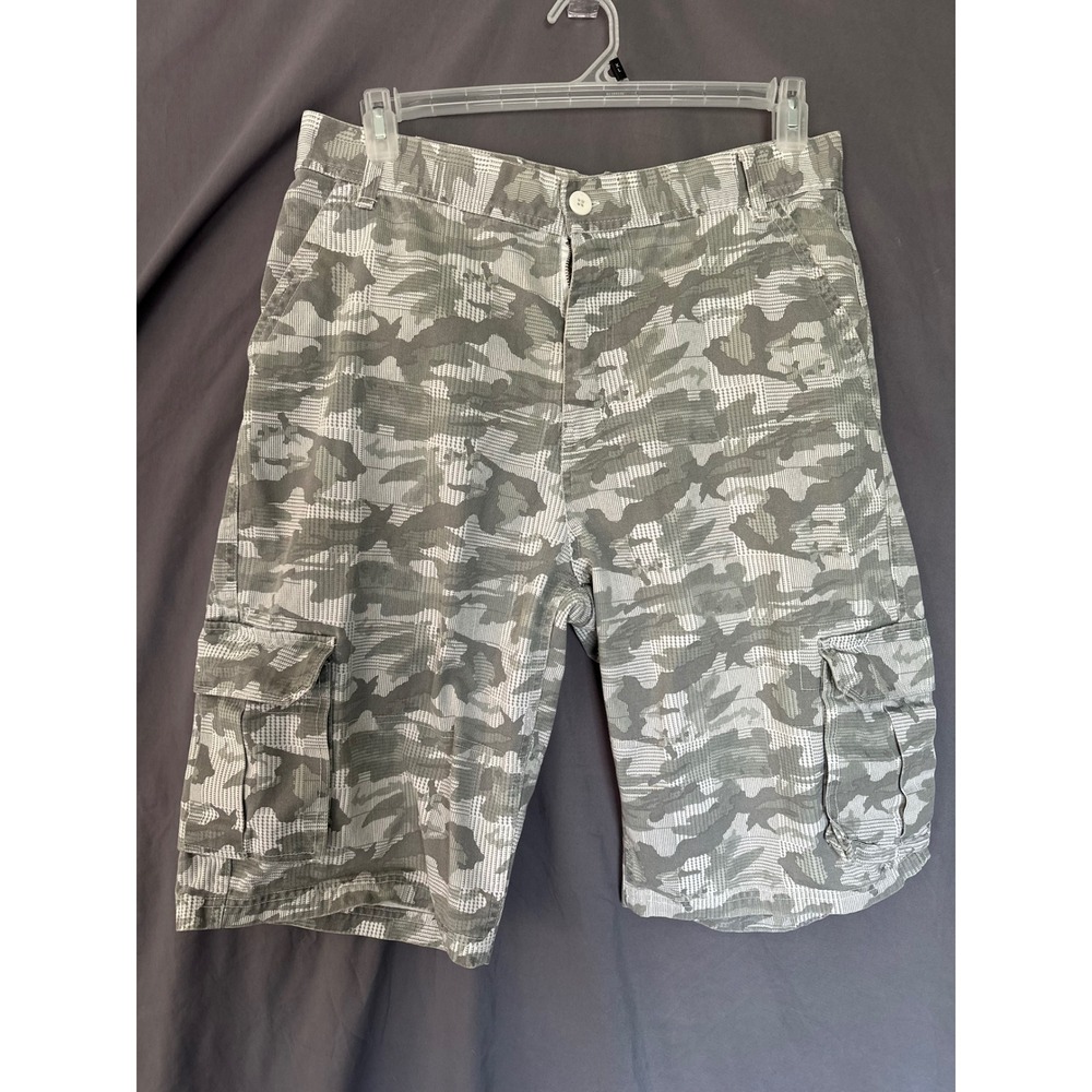 Mens Cargo Shorts Grey White Digital Camo Southpole Relaxed Fit 34